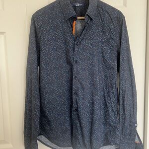 Stone Rose Navy Floral Button Down Shirt 97 % cotton size medium
